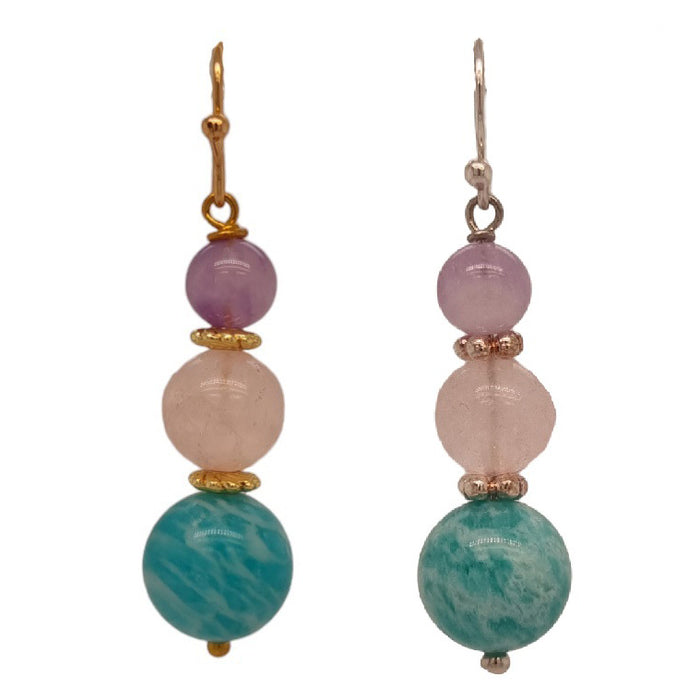 Acqua Amazonite, Rose Quartz and Amethyst Earrings