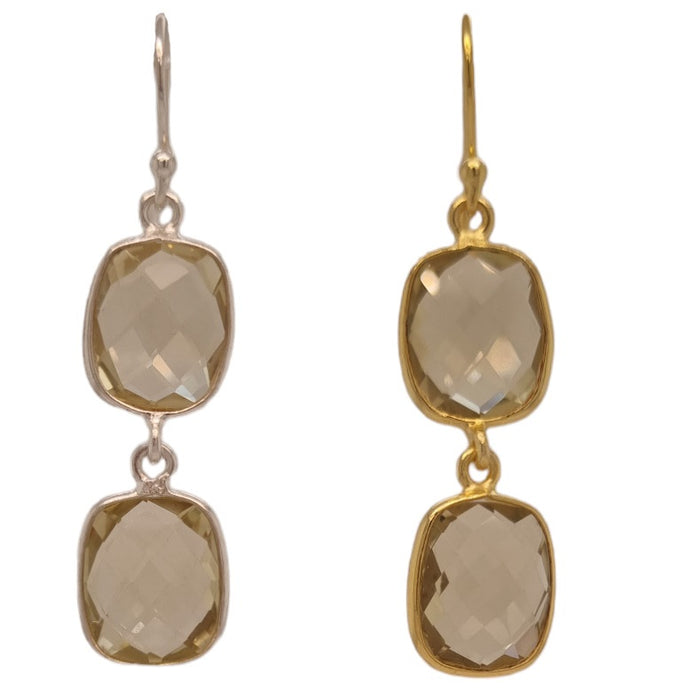 Luna Lemon Quartz Rectangle Sterling Silver Earrings