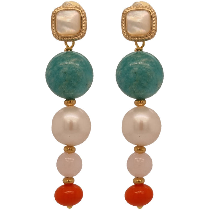 Prego Amazonite, Pearl, Rose, Quartz and Coral Earrings