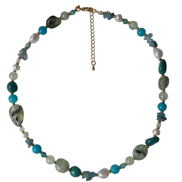 Serenity Amazonite, Prehnite, Apatite and Pearl Necklace