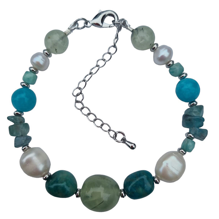 Serenity Amazonite, Prehnite, Apatite and Pearl Bracelet