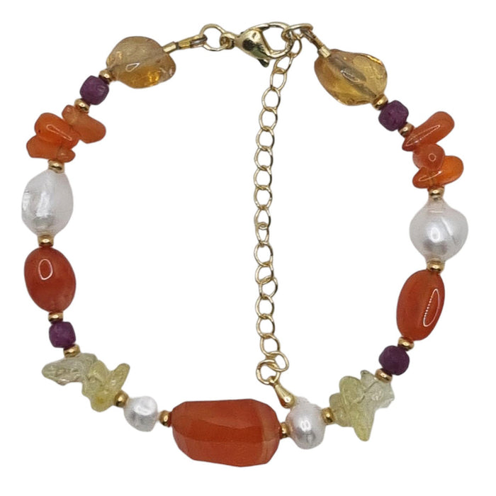 Serenity Citrine, Carnelian, Ruby and Pearl Bracelet