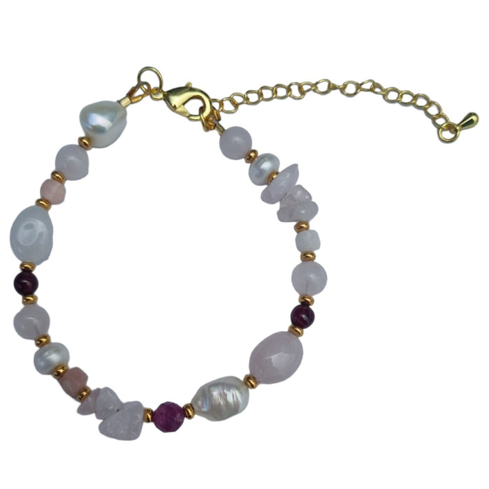 Serenity Rose Quartz, Garnet, Ruby and Pearl Bracelet