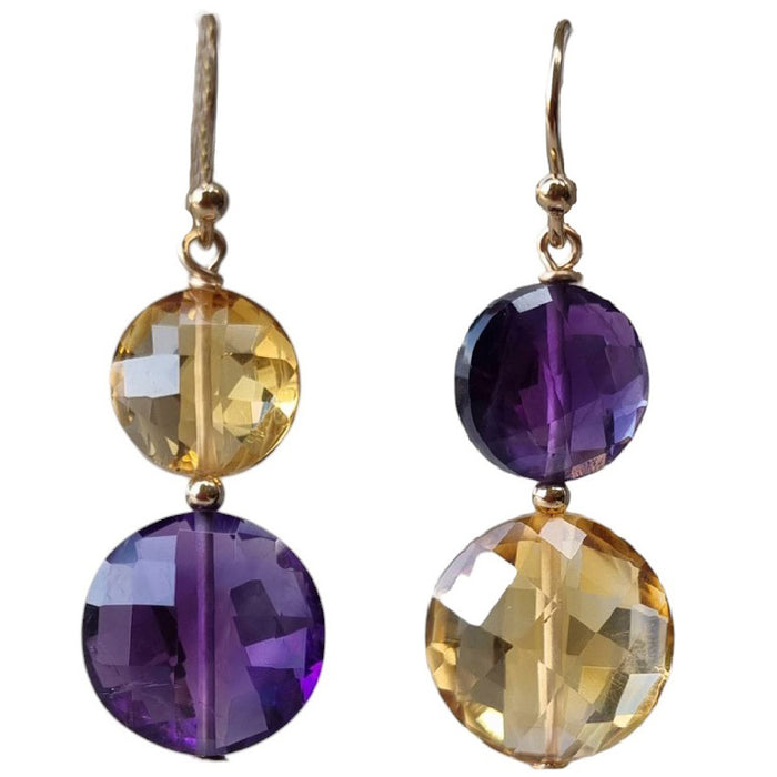 Bespoke Amethyst and Citrine Asymetrical Gold Filled Earrings
