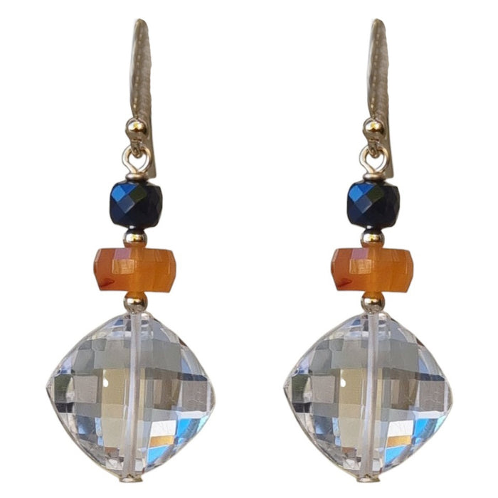 Bespoke Clear Quartz, Carnelian and Spinel Gold Filled Earrings