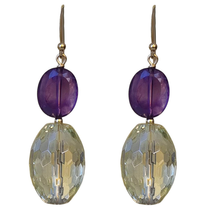 Bespoke Lemon Quartz and Amethyst Gold Filled Earrings