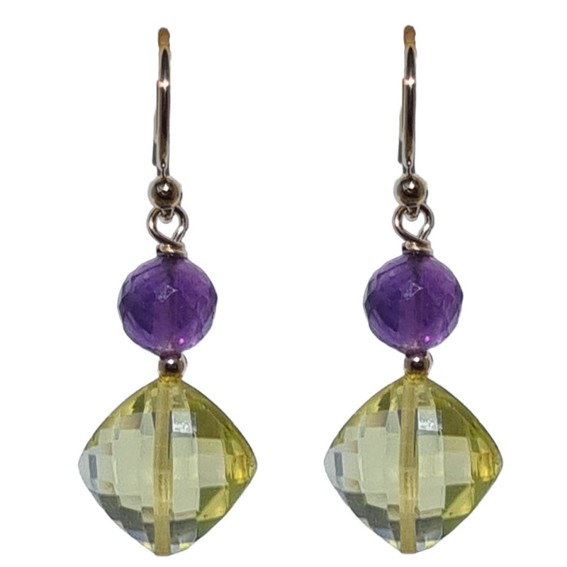 Bespoke Lemon Quartz and Amethyst Gold Filled Earrings
