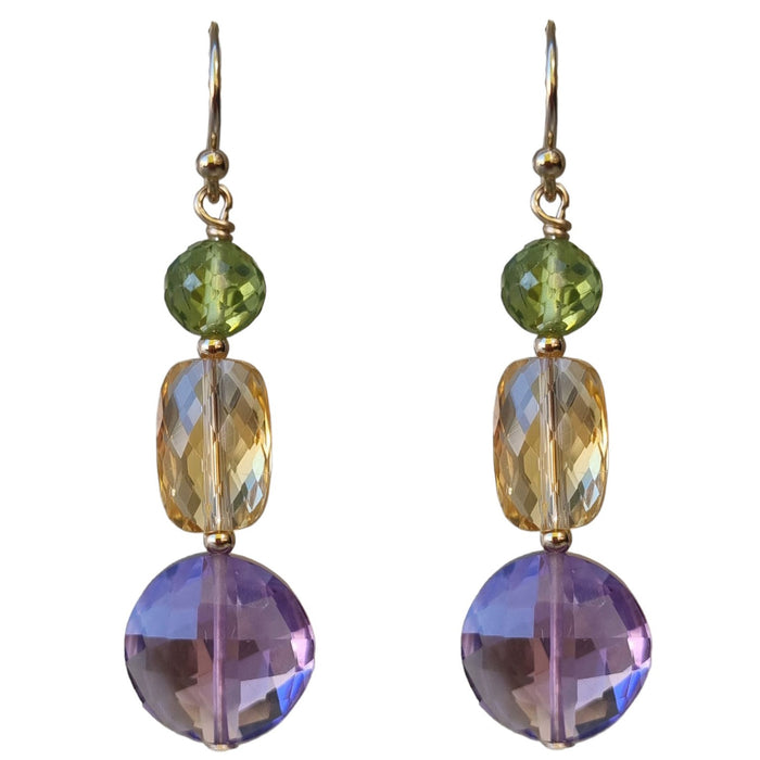 Bespoke Amethyst, Citrine and Peridot Gold Filled Earrings