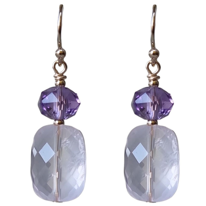 Bespoke Rose Quartz and Amethyst Gold Filled Earrings