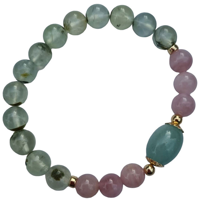 Sarah Prehnite, Rose Quartz and Aquamarine Silver or Gold filled Bracelet