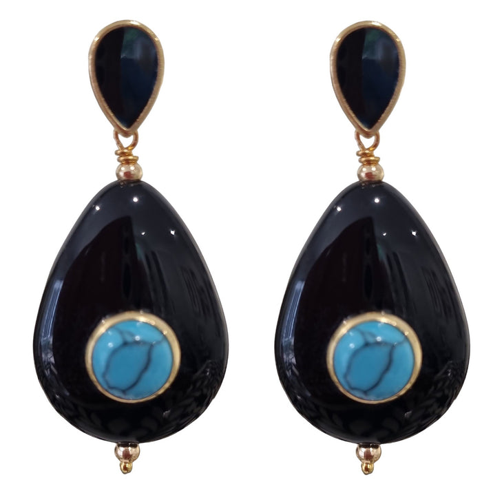 Dewdrop Turquoise and Onyx Earrings