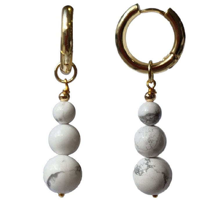 Blayr White Howlite Three stone Hoop Earrings