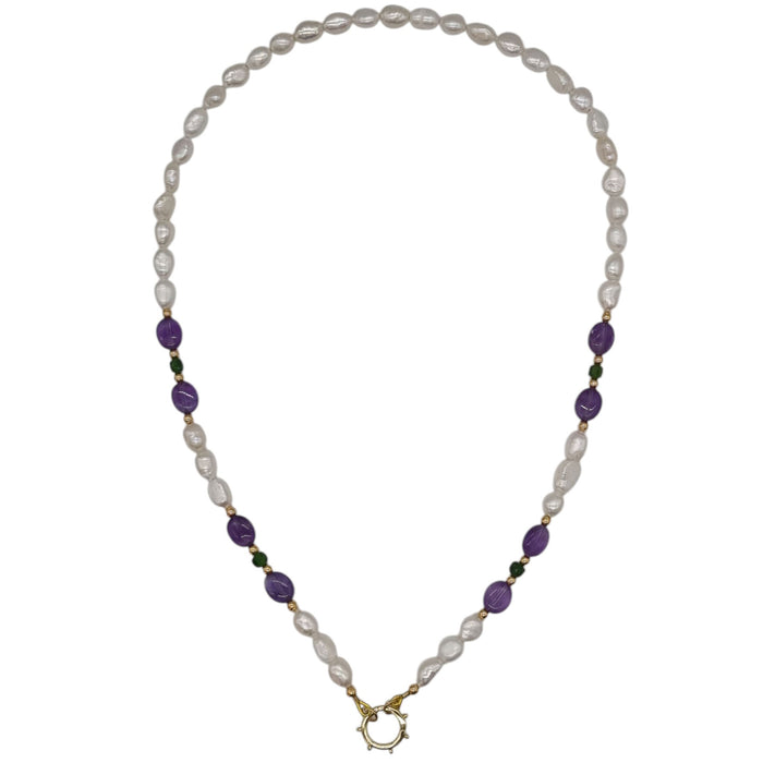 Sona Freshwater Pearl Amethyst and Chrome Diopside Necklace