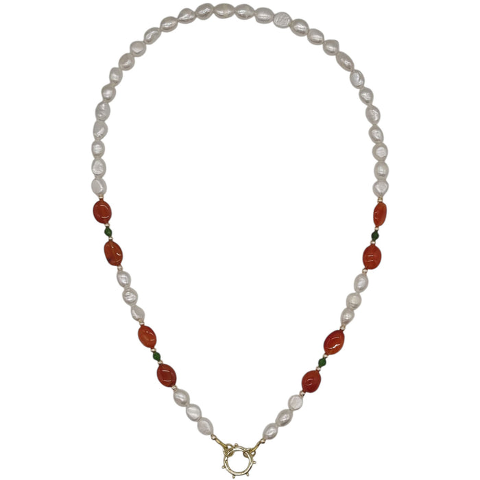 Sona Freshwater Pearl Carnelian and Chrome Diopside Necklace