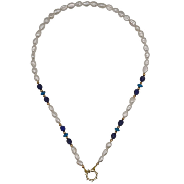 Sona Freshwater Pearl Lapis Lazuli and Turquoise Necklace