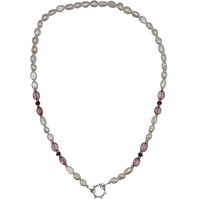 Sona Freshwater Pearl Pink Topaz and Garnet Necklace