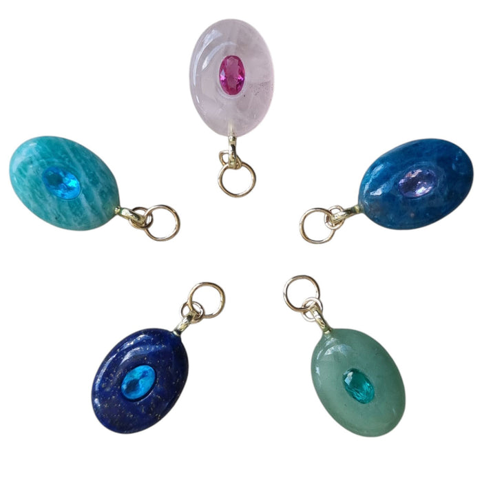 Sage Double Gemstone Pendant and Charms Amazonite Apatite Adventurine Lapis Lazuli Rose Quartz