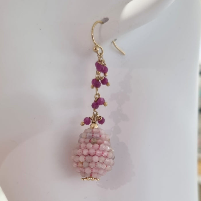 Ann Gemstone drop Earrings - Ruby and Morganite & Aquamarine