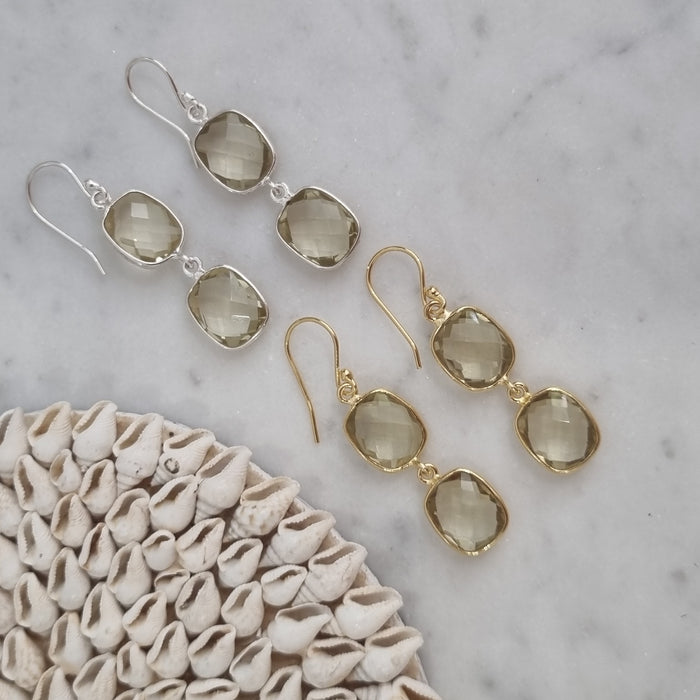 Luna Lemon Quartz Rectangle Sterling Silver Earrings