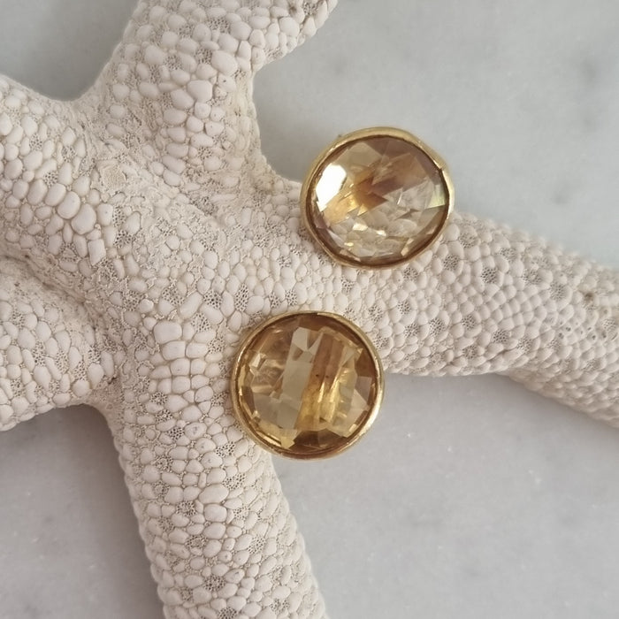 Vida Citrine Gold plate Sterling Silver Stud Earrings