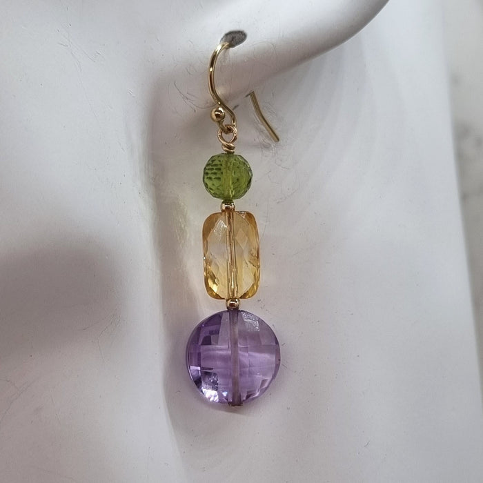 Bespoke Amethyst, Citrine and Peridot Gold Filled Earrings