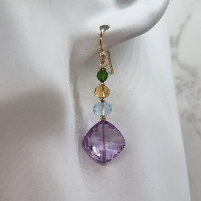 Bespoke Amethyst, Blue Topaz, Citrine and Chrome Diopside Gold Filled Earrings