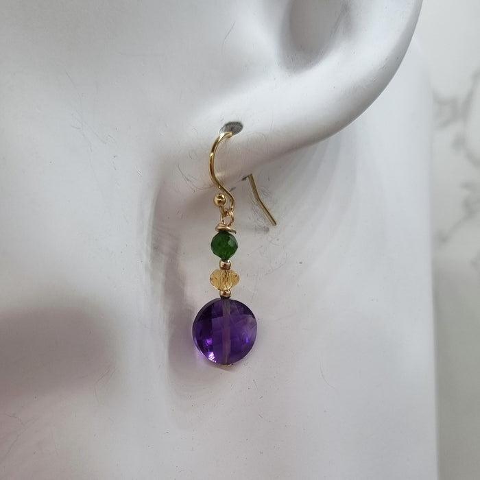 Bespoke Amethyst, Citrine and Chrome Diopside Gold Filled Earrings