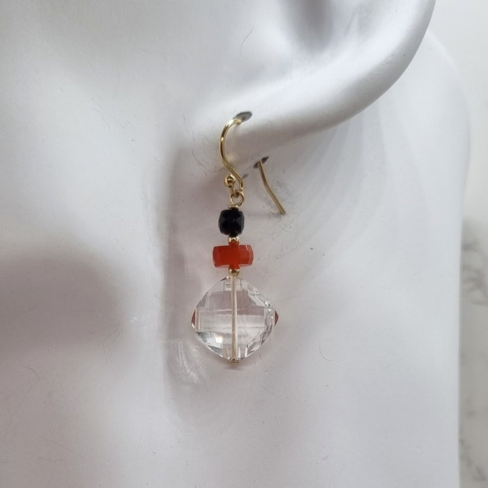Bespoke Clear Quartz, Carnelian and Spinel Gold Filled Earrings