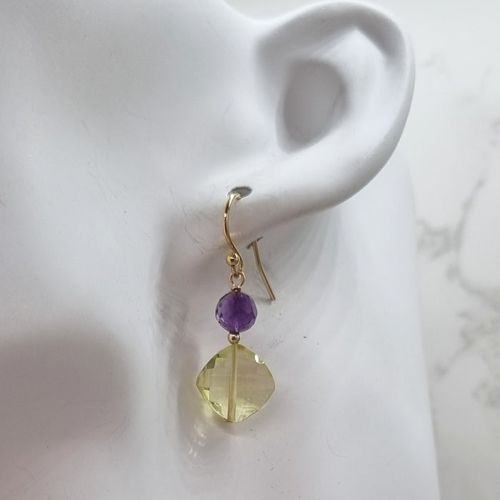 Bespoke Lemon Quartz and Amethyst Gold Filled Earrings