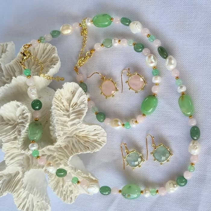 Serenity Rose Quartz or Green Flourite Earrings