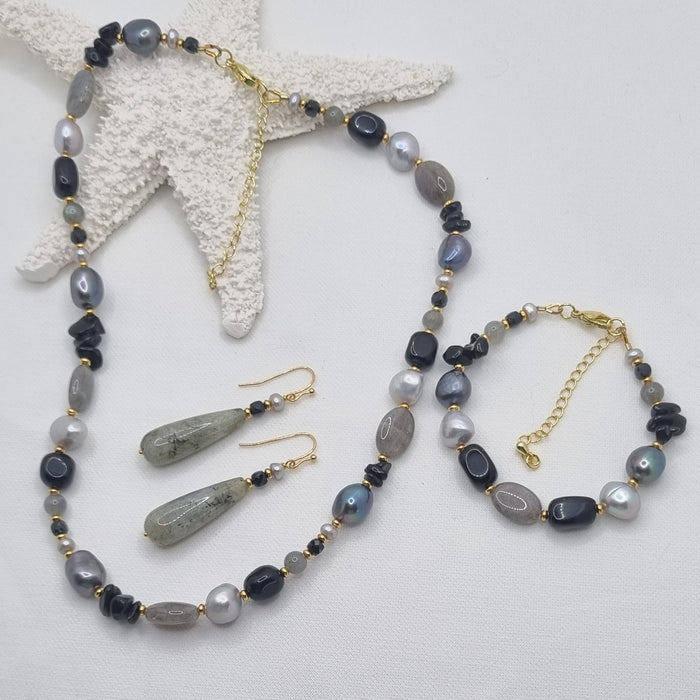 Serenity Labradorite, Spinel, Onyx and Pearl Necklace