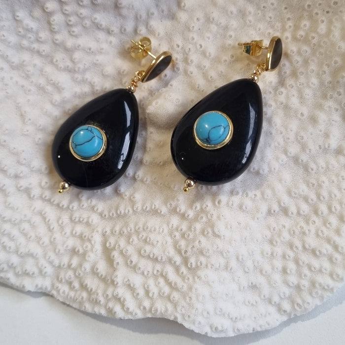 Dewdrop Turquoise and Onyx Earrings