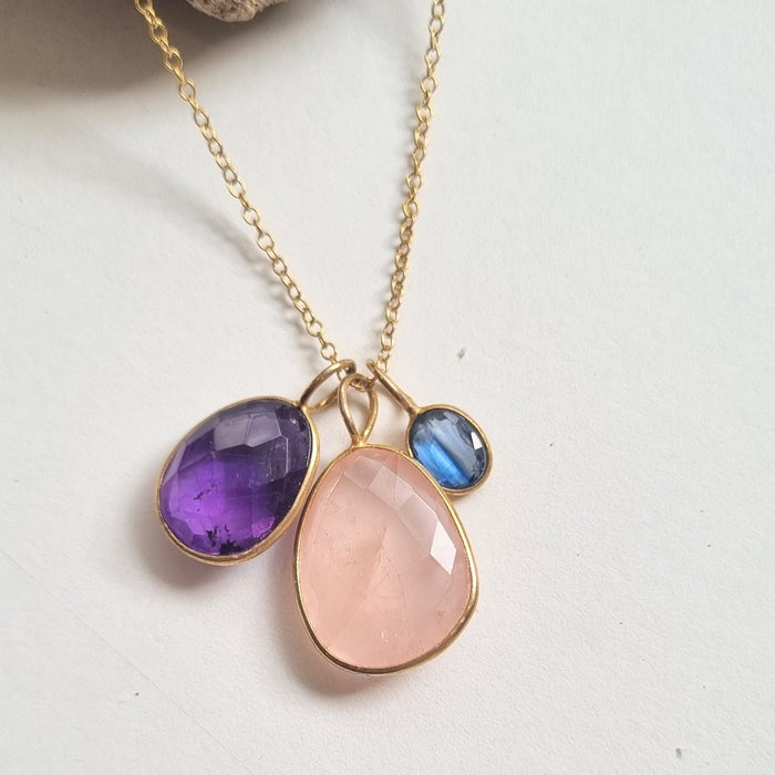 Tatiana 3 Gemstone drop No.11 Amethyst, Rose Quartz & Kyanite one only