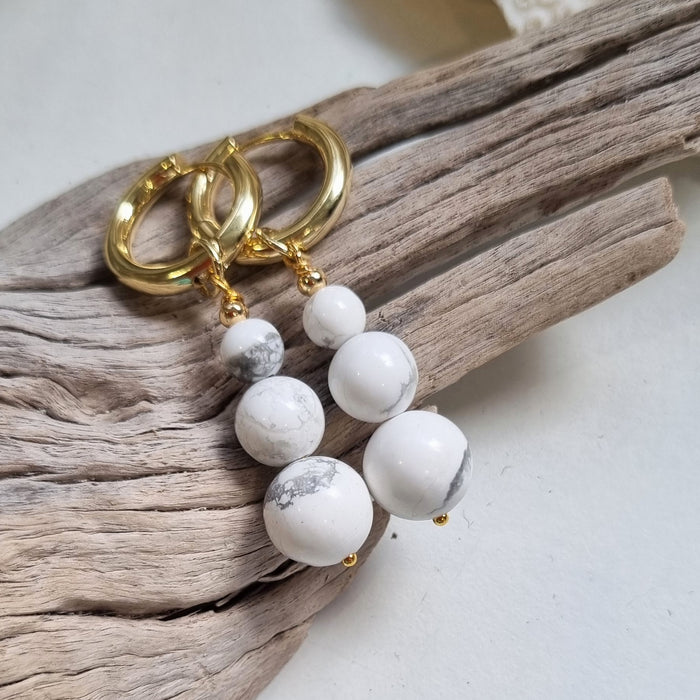 Blayr White Howlite Three stone Hoop Earrings