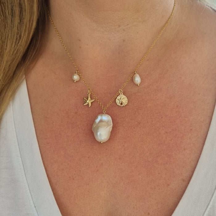 Sea Breeze Pearl Charm Necklace
