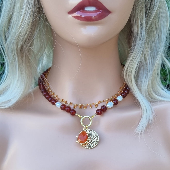 Tango Gemstone and Freshwater Pearl Necklace Onyx