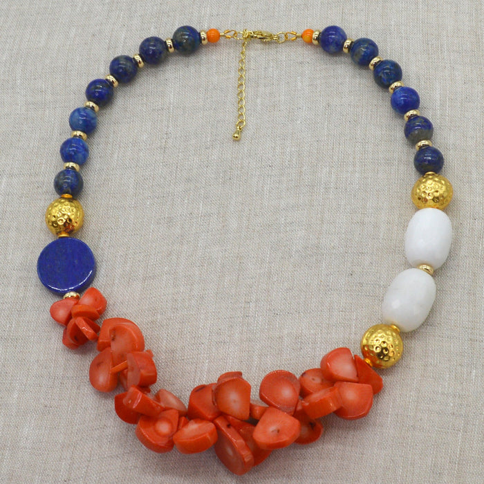 Domino Lapis Lazuli, Coral & Jade  Necklace