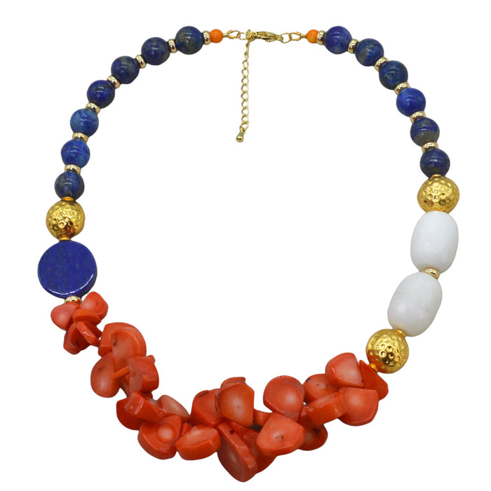 Domino Lapis Lazuli, Coral & Jade  Necklace