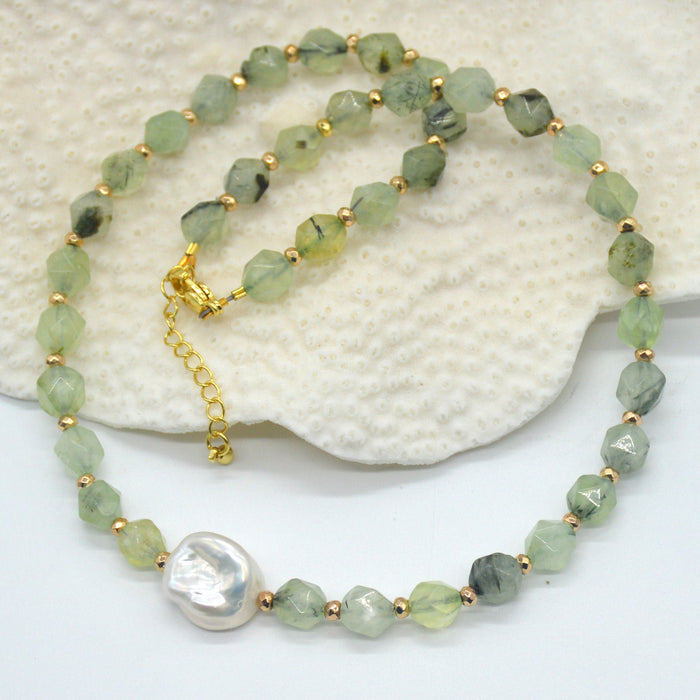 Star Keshi Pearl Prehnite Necklace