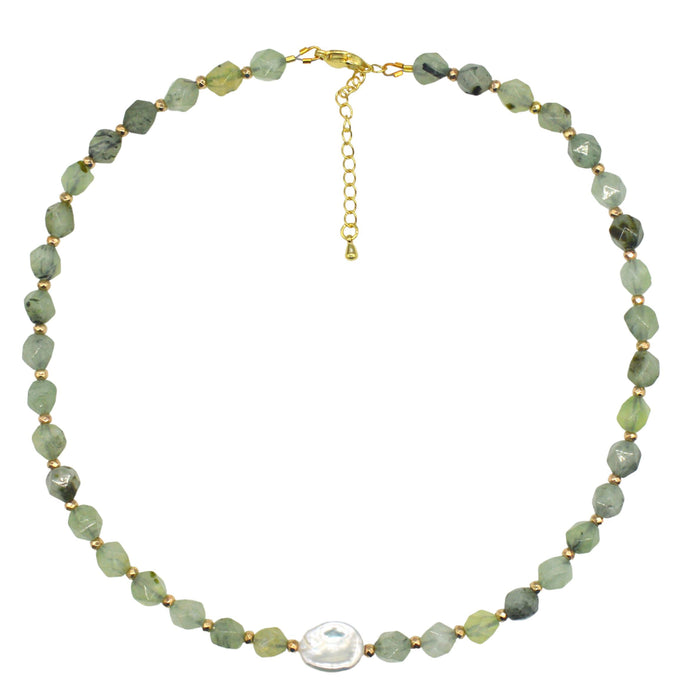 Star Keshi Pearl Prehnite Necklace