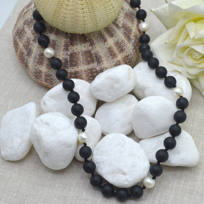 Sofia Matt Onyx and Freshwater Pearl Sterling Silver necklace
