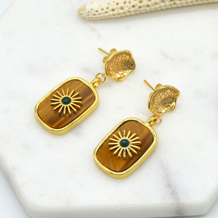 Blaze Tiger Eye and Malachite Pendant Earrings