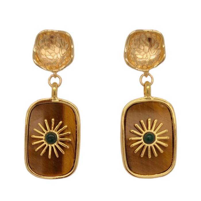 Blaze Tiger Eye and Malachite Pendant Earrings