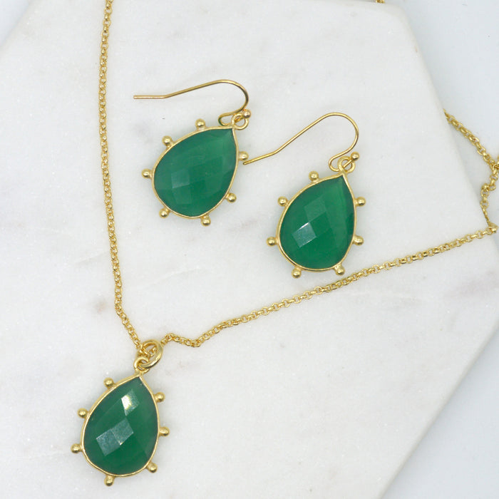 Aurulia Gemstone drop Necklace Green Onyx