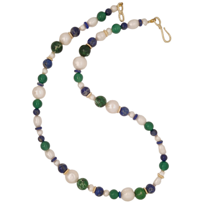 Izabella Lapis Lazuli, Pearl, Green Onyx and Jasper Necklace
