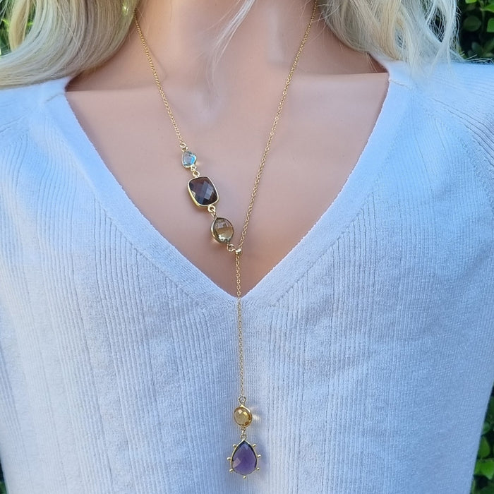 Monty Amethyst, Lemon Quartz, Smokey Quartz and Blue Topaz Sliding Necklace
