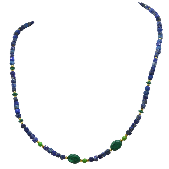 Jasmine Lapis Lazuli, Malachite and Green Turquoise Necklace