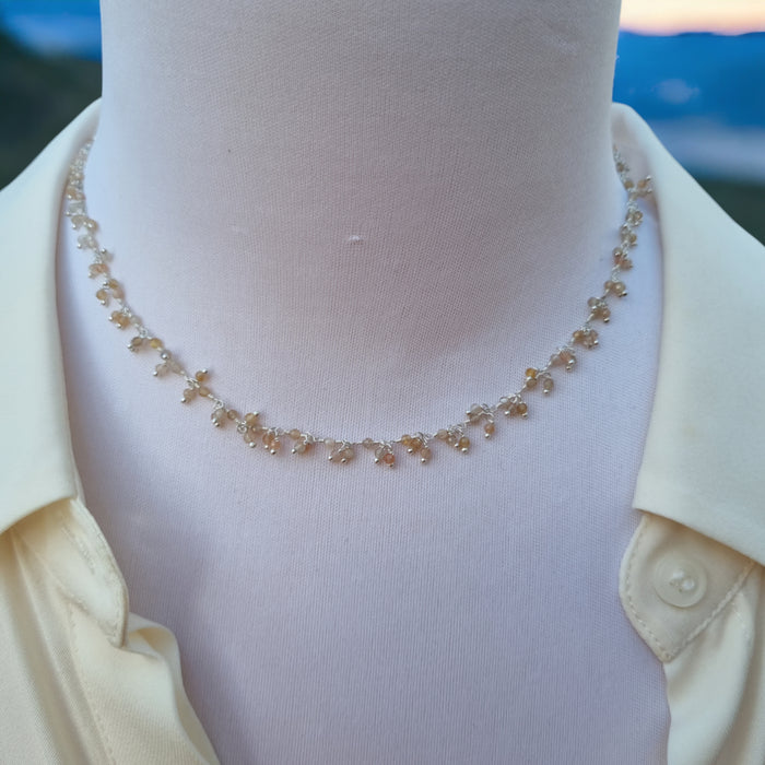 Raindrop multi drop Peach Moonstone necklace