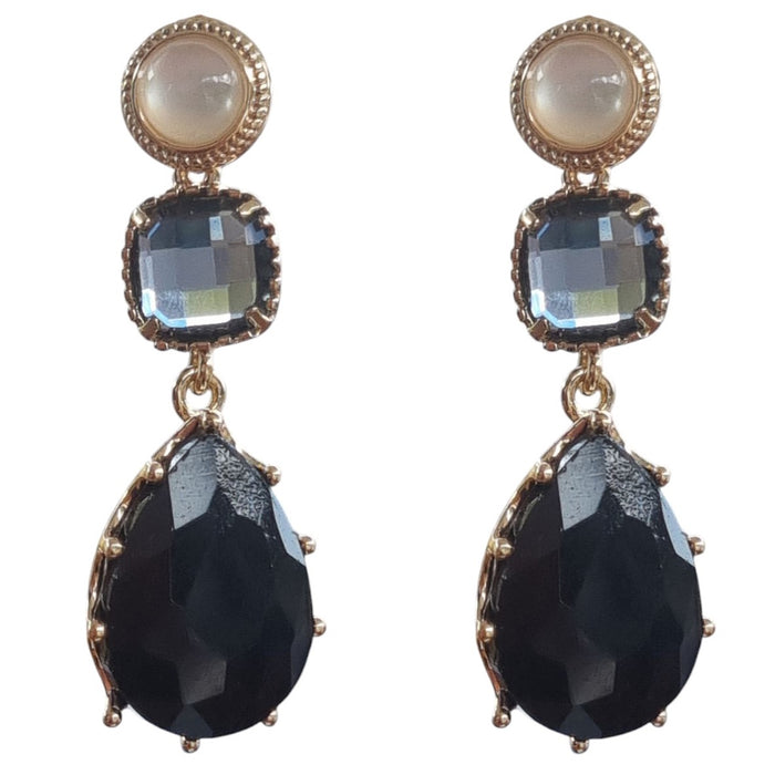 Primavera Crystal Earrings Mother of Pearl Onyx