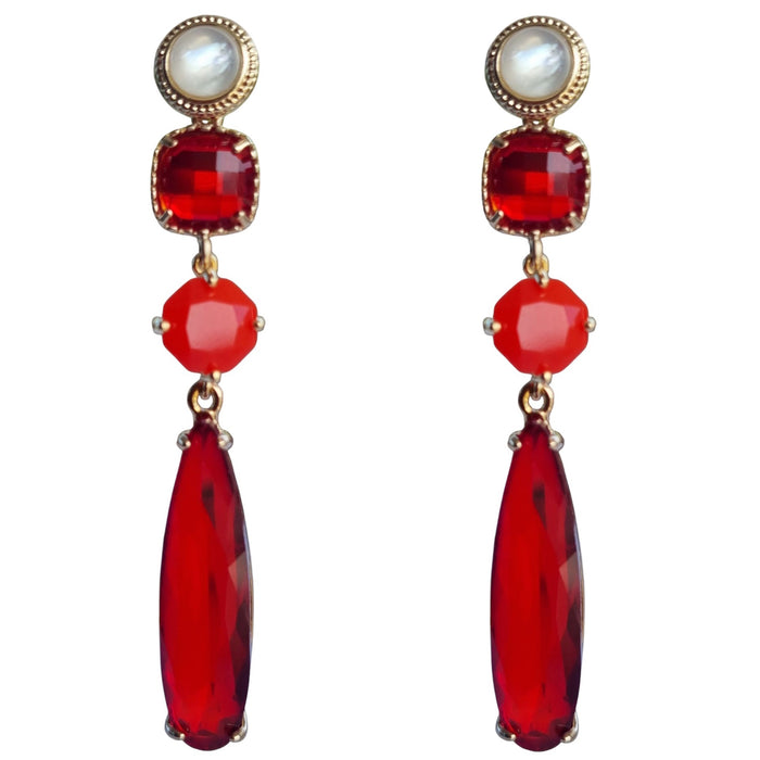 Primavera Crystal Earrings Mother of Pearl Red